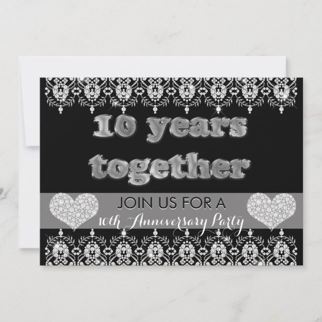 Invitación fiesta del 10° aniversario 10 años juntos corazone (Anverso)