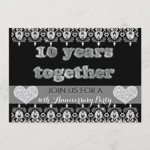 Invitación fiesta del 10° aniversario 10 años juntos corazone