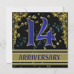 Invitación Fiesta del 14º aniversario de negro y dorado