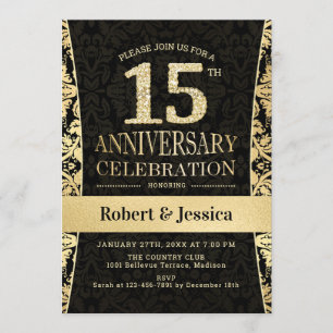 Invitación Fiesta del 15º Aniversario - Dorado Negro