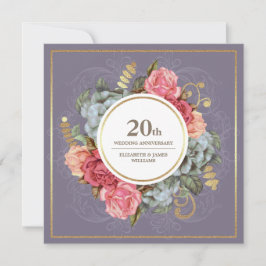 Invitación Fiesta del 20º Aniversario de Boda Floral Vintage