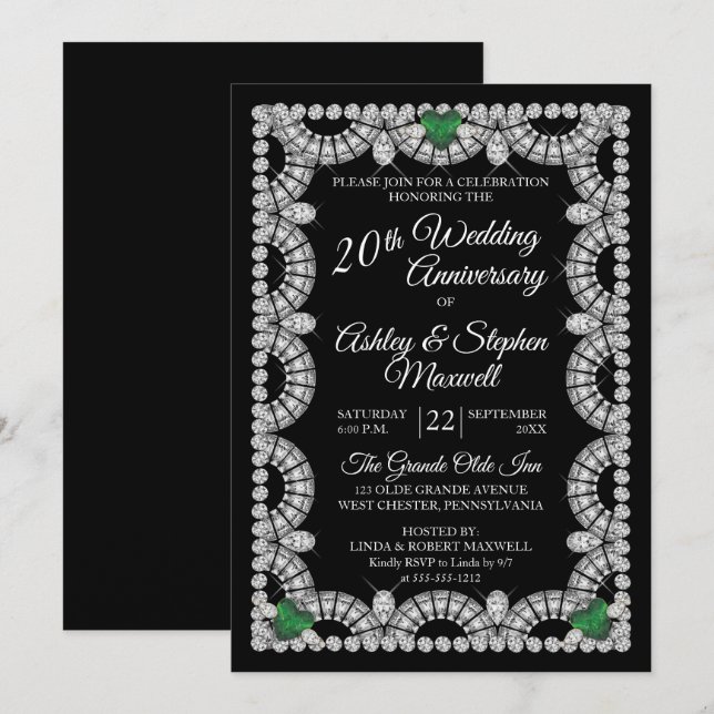 Invitación Fiesta del 20° aniversario Boda de Esmeralda y Dia (Anverso / Reverso)