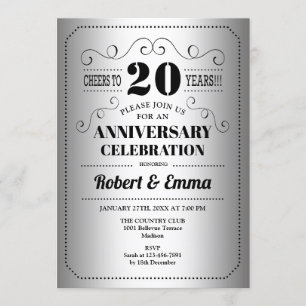 Invitación Fiesta del 20° aniversario Boda - Negro plateado