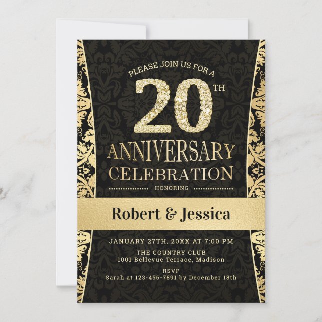 Invitación fiesta del 20° Aniversario - Negro de oro (Anverso)