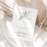 Invitación Fiesta del 21º cumpleaños de Gold Green Foliage<br><div class="desc">Esta invitación a la fiesta de cumpleaños 21 del follaje verde dorado es perfecta para un evento rústico. Este diseño artístico presenta acuarelas de color oro y follaje verde de inspiración natural.</div>