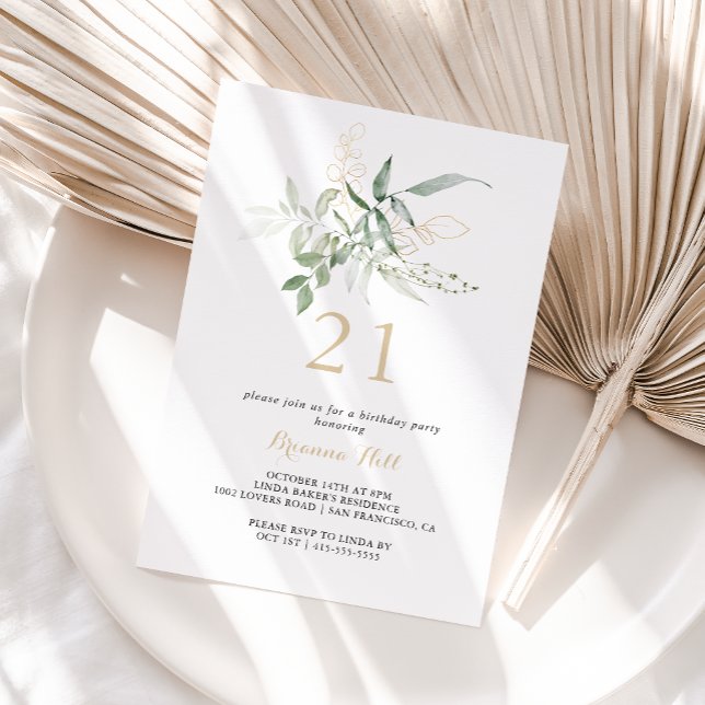 Invitación Fiesta del 21º cumpleaños de Gold Green Foliage (Subido por el creador)