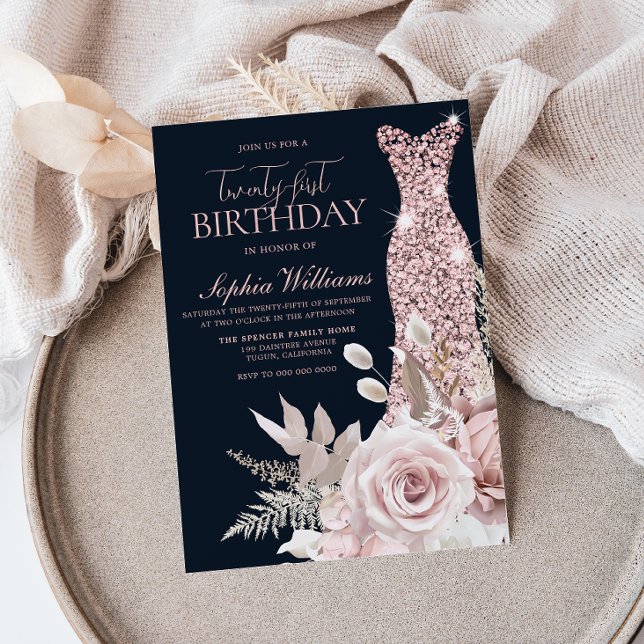 Invitación Fiesta del 21 cumpleaños de Rubor Dusty Rosa Gold (Subido por el creador)