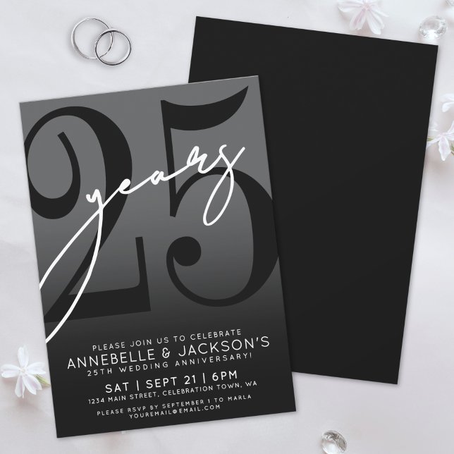 Invitación Fiesta del 25º Aniversario de Black White (Black White 25th Anniversary Party Invitation)