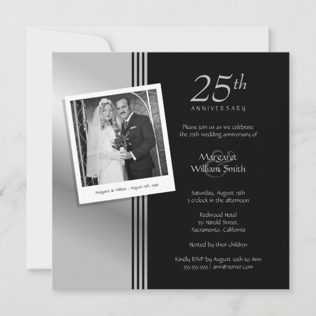 Invitación Fiesta del 25º aniversario de Boda Silver (Anverso)