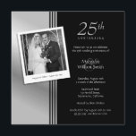 Invitación Fiesta del 25º aniversario de Boda Silver<br><div class="desc">Fotografía de invitaciones del 25º aniversario del Boda Silver. El diseño es limpio y clásico, con colores plateados y negros. Personalice el nombre, fecha y detalles de su aniversario de boda Plata o de cualquier otra celebración de aniversario. Se puede personalizar fácilmente para otras ocasiones especiales, 10, 20, 30, 35,...</div>