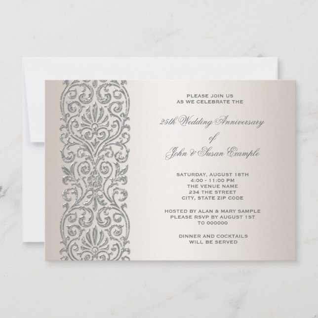 Invitación Fiesta del 25º Aniversario de Pearl Silver Border (Anverso)