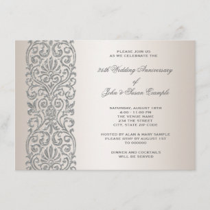 Invitación Fiesta del 25º Aniversario de Pearl Silver Border