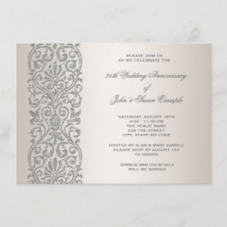 Invitación Fiesta del 25º Aniversario de Pearl Silver Border