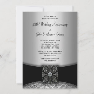 Invitación Fiesta del 25º Aniversario de Plata Damask