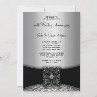 Invitación Fiesta del 25º Aniversario de Plata Damask