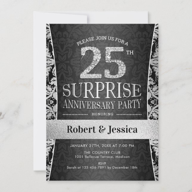 Invitación Fiesta del 25º aniversario de Surprise - Plata (Anverso)