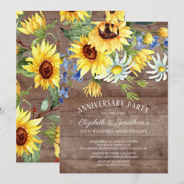 Invitación Fiesta del 25º Aniversario del Bouquet de Girasol  (Anverso / Reverso)