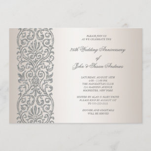 Invitación Fiesta del 25º Aniversario Pearl Silver Border