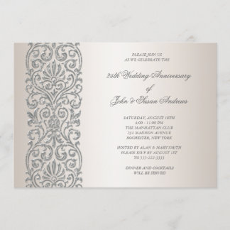Invitación Fiesta del 25º Aniversario Pearl Silver Border