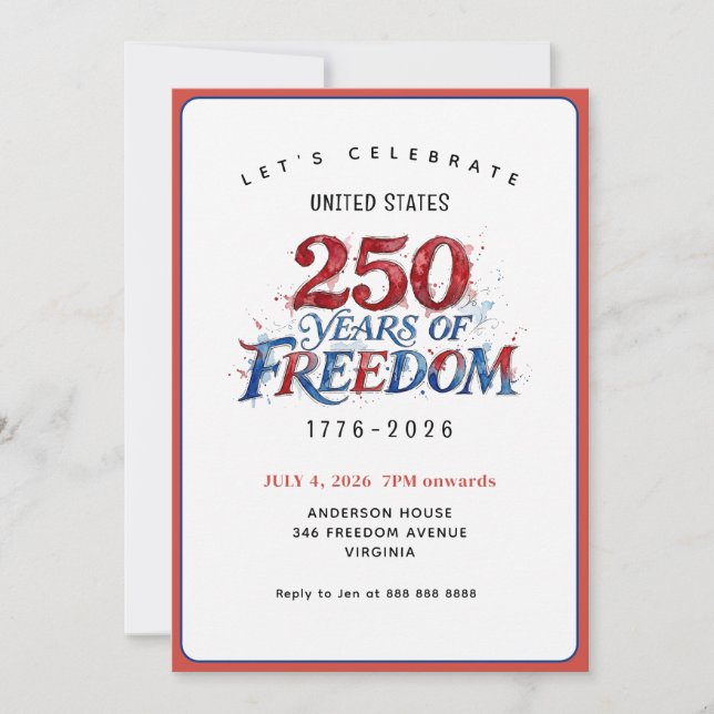 Invitación Fiesta del 250 Aniversario de América (Anverso)