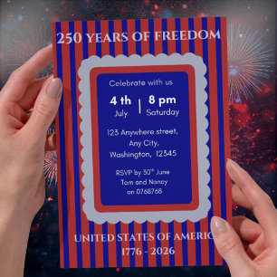 Invitación Fiesta del 250 Aniversario Rojo y Azul