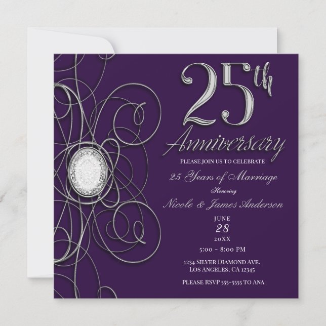 Invitación Fiesta del 25 aniversario 25 del Diamante Púrpura  (Anverso)