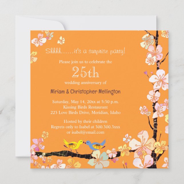 Invitación Fiesta del 25° aniversario de Posh Kissing Birds (Anverso)