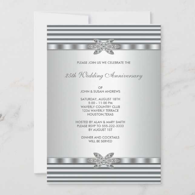 Invitación Fiesta del 25 Aniversario de Silver Diamond (Anverso)