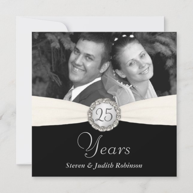 Invitación Fiesta del 25 aniversario - Faux Pocket Style -SQU (Anverso)