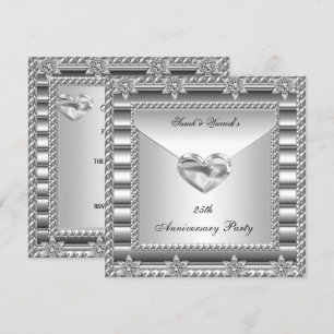 Invitación Fiesta del 25 Aniversario Joya Corazón Blanco Plat