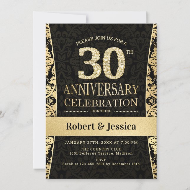 Invitación Fiesta del 30 Aniversario - Dorado Negro (Anverso)