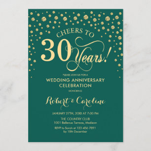 Invitación Fiesta del 30 Aniversario - Verde Esmeralda Dorado