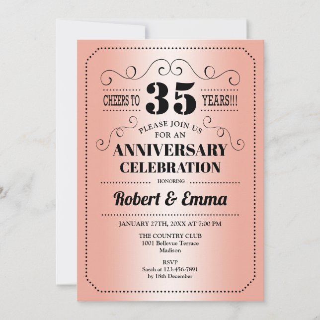 Invitación fiesta del 35° Aniversario del Boda - Coral (Anverso)