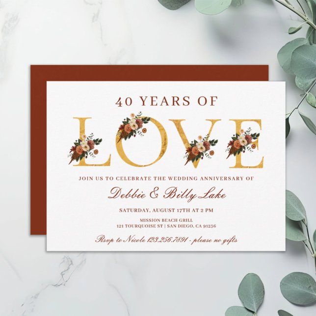 Invitación Fiesta del 40° aniversario 40 años de amor (Subido por el creador)