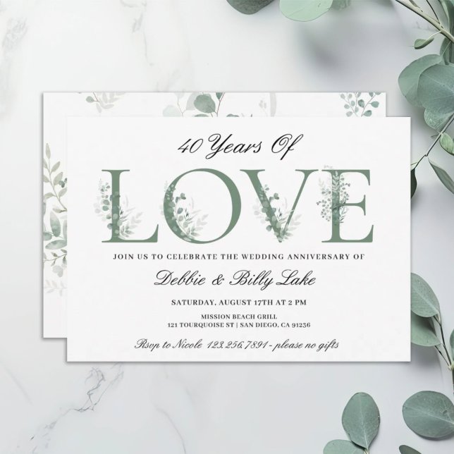 Invitación Fiesta del 40° aniversario 40 años de amor (Subido por el creador)