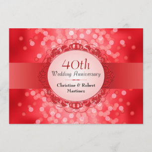 Invitación Fiesta del 40 Aniversario de Bokeh Rojo Rubí