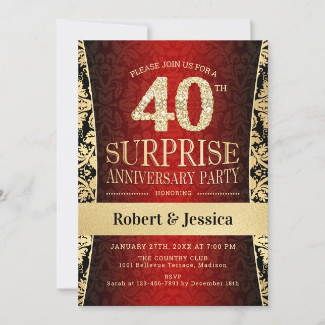Invitación Fiesta del 40 aniversario de Surprise - Negro Oro  (Anverso)