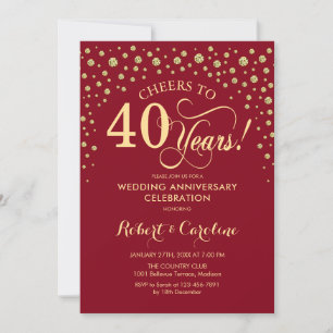 Invitación Fiesta del 40 Aniversario - Oro Rojo Rubí