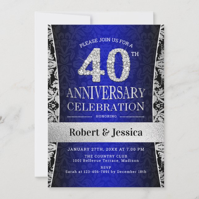 Invitación fiesta del 40° aniversario - Plata azul (Anverso)