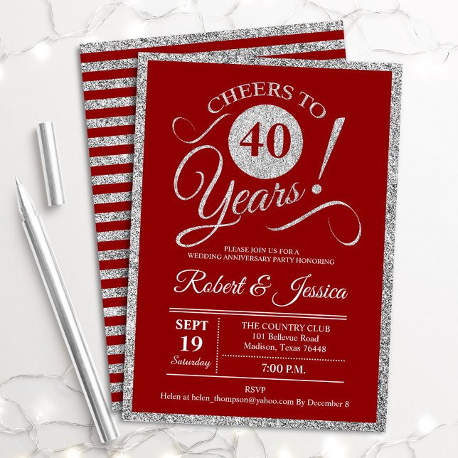 Invitación fiesta del 40° aniversario - Plata roja rubí (Subido por el creador)