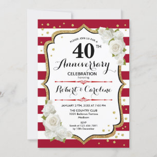 Invitación Fiesta del 40 Aniversario - Rojo Rubí Oro Blanco