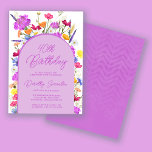 Invitación Fiesta del 40 cumpleaños del Purple Wildflower Boh<br><div class="desc">Un arco morado de Boho rodea los detalles de su 40 cumpleaños fiesta. Las flores silvestres coloridas le dan un toque floral al color violeta, amarillo naranja y rojo. La escritura moderna también en morado agrega una atmósfera de moda que también es femenina. La parte posterior es púrpura profundo con...</div>