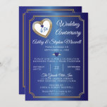 Invitación Fiesta del 45º aniversario de Sapphires Diamonds B<br><div class="desc">Elegantes zafiros en forma de corazón falso, diamantes de lágrimas y formas de diamante circular sobre un fondo de tono azul zafiro y un marco de esquina de vieiras de tono dorado 45 invitaciones a la fiesta del aniversario Boda. Diseño original de Holiday Hearts Designs (derechos reservados). Si tiene alguna...</div>