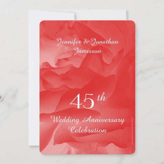 Invitación fiesta del 45° Aniversario del Boda, Rosa Coral (Anverso)