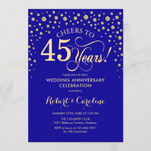 Invitación Fiesta del 45 aniversario - Sapphire Blue Gold