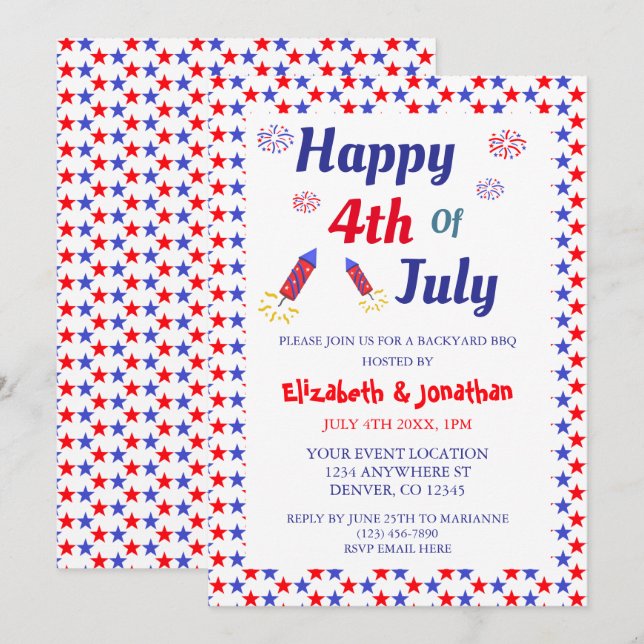 Invitación Fiesta del 4 de julio (Anverso / Reverso)