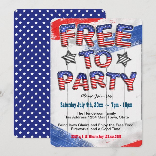 Invitación Fiesta del 4 de julio con globo azul rojo patrióti (Anverso / Reverso)