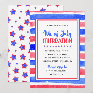 Invitación Fiesta del 4 de Julio con Rayas Rojas y Azules