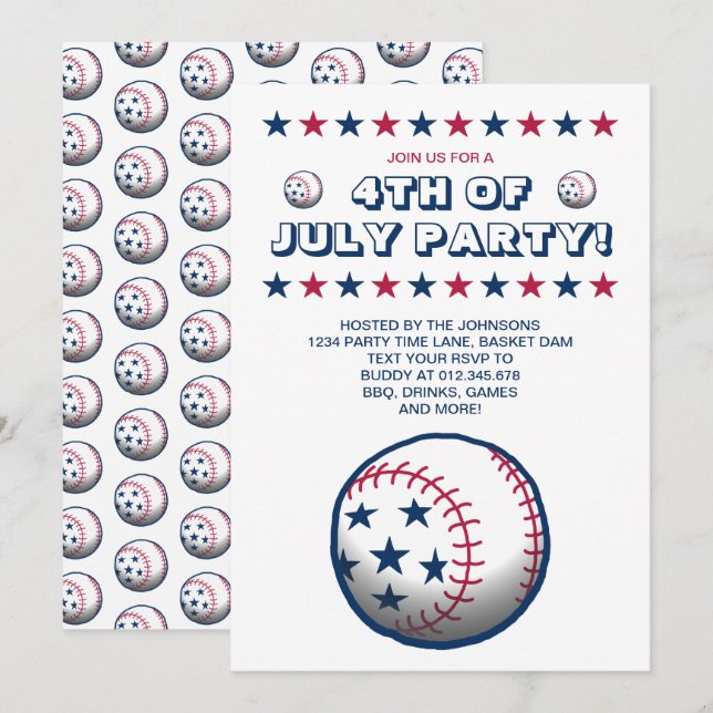 Invitación Fiesta del 4 de Julio de béisbol (Anverso / Reverso)