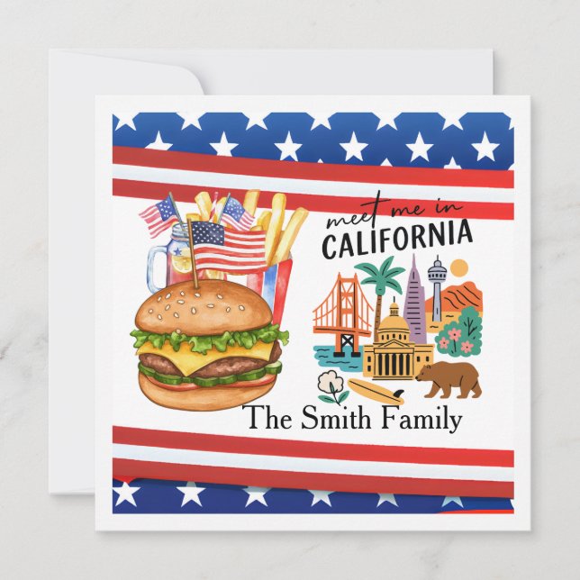 Invitación fiesta del 4 de julio en California   (Anverso)